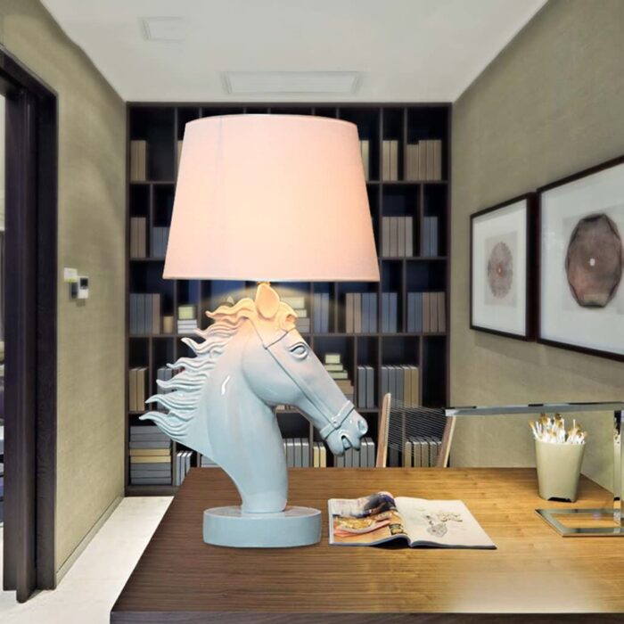 Elegant Royal White Horse Table Lamp - A Stunning Decorative Lighting Piece by The Artifacts Gallery.